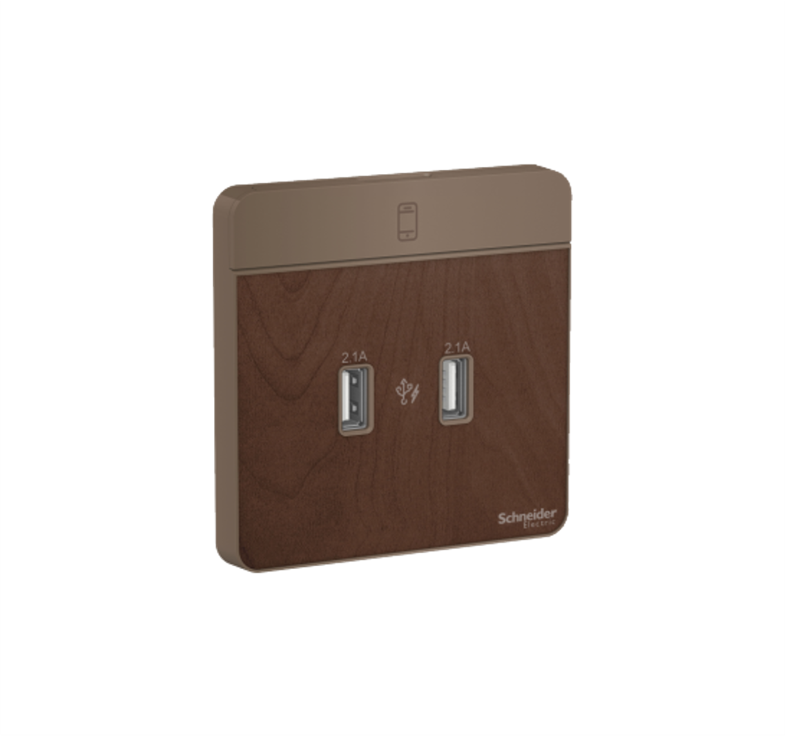 AvatarOn - 2 Gang 2.1A USB Wall Charger (Dark Wood)